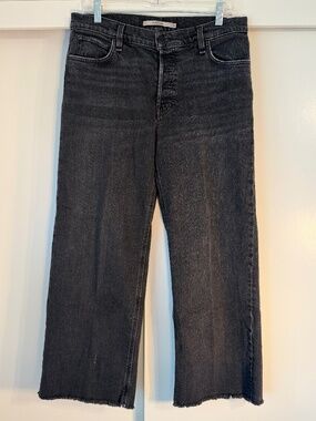 Hudson Rosie Button Fly Wide Leg Black Dark Raven Crop Jeans 30